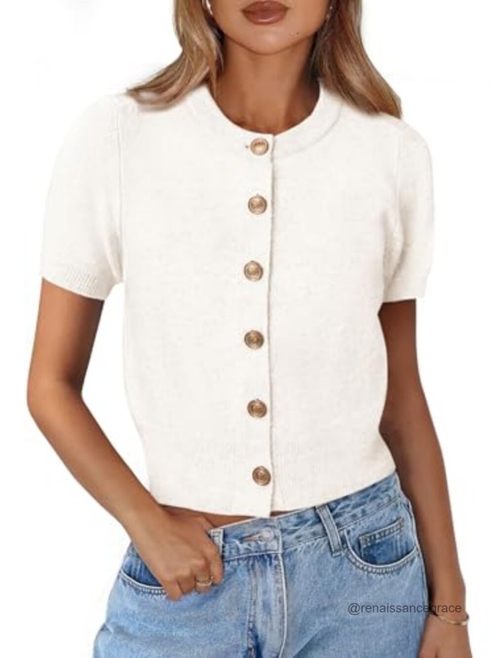 Women's Viscose Cropped Cardigan, Crew Neck Summer Sweater